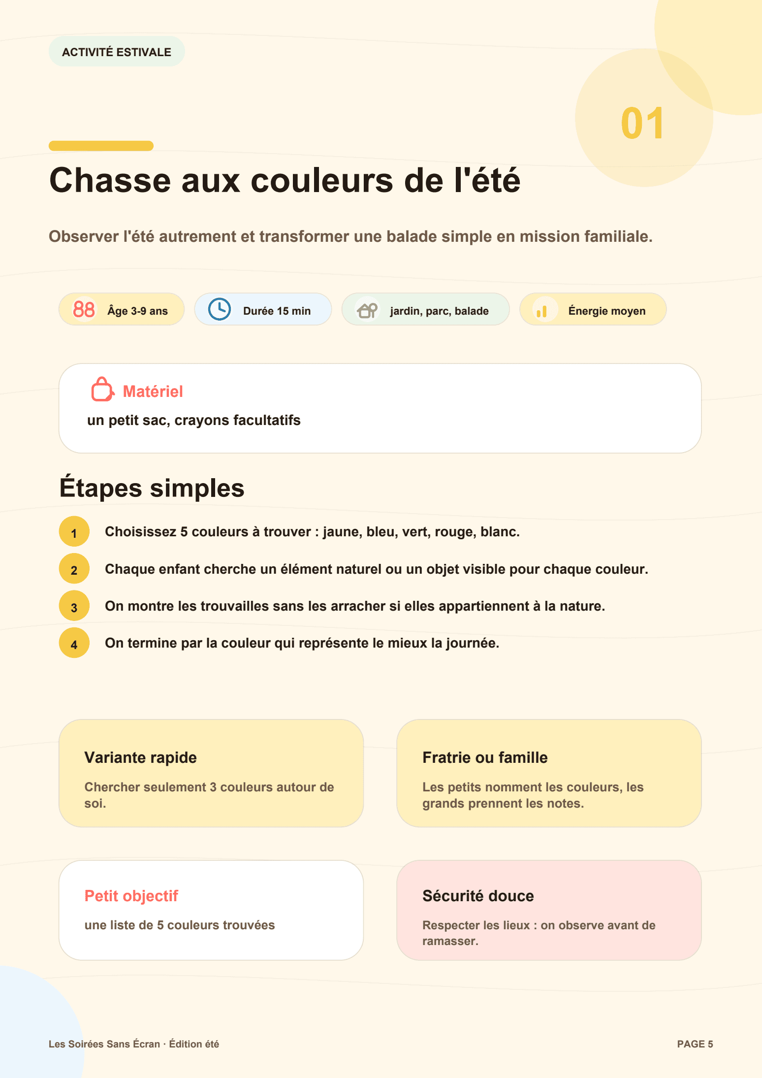 Aperçu d'une activité estivale